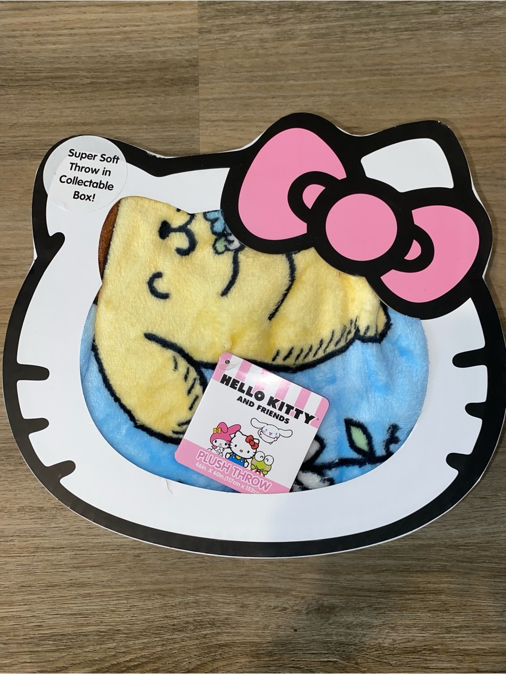 Hello Kitty Plush Throw Blanket - Yellow, Blue & Pink Bow